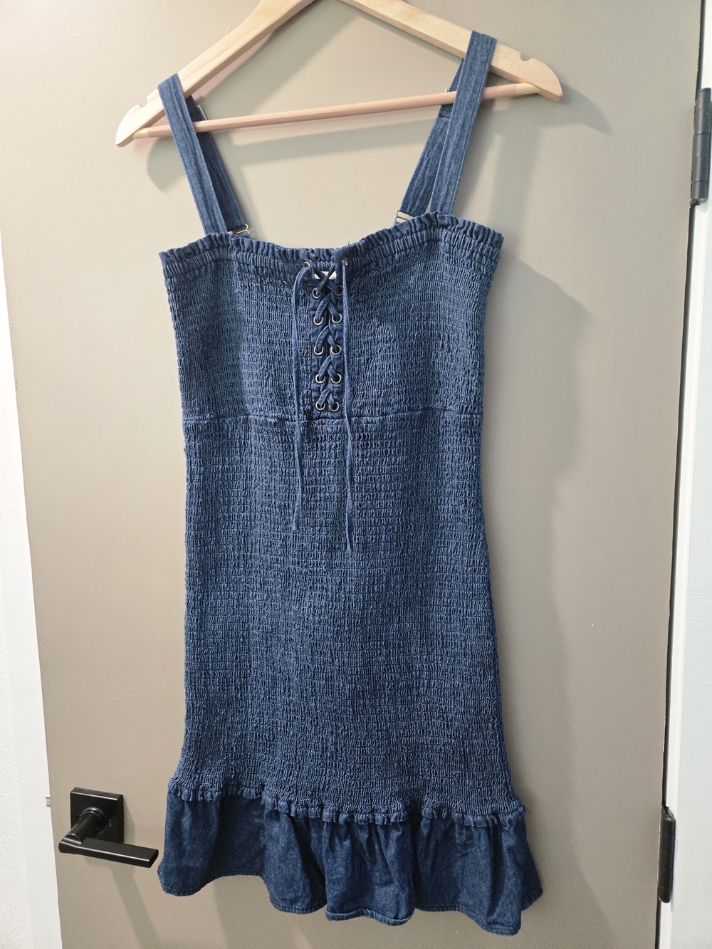 Aeropostale Blue Smocked Lace-Up Mini Dress